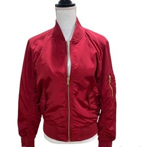 EXPRESS✨ Red Silk Bomber Jacket, Size Medium